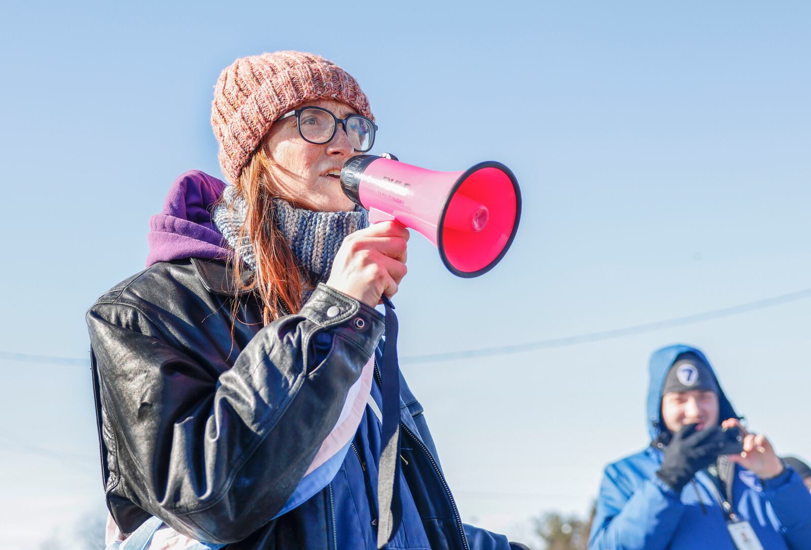 Diana Boggs speaks during a Peace Walk for the National Day of Action hosted by Indivisible Springfield on Tuesday, Jan. 20, 2026, in Springfield. JOSEPH COOKE/STAFF
