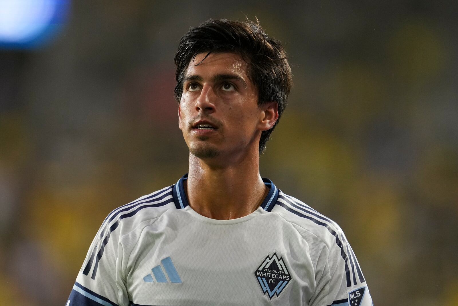 Vancouver Whitecaps' Mathías Laborda looks on during the second half of an MLS soccer match against the Columbus Crew, Saturday, June 14, 2025, in Columbus, Ohio. (AP Photo/Jeff Dean)