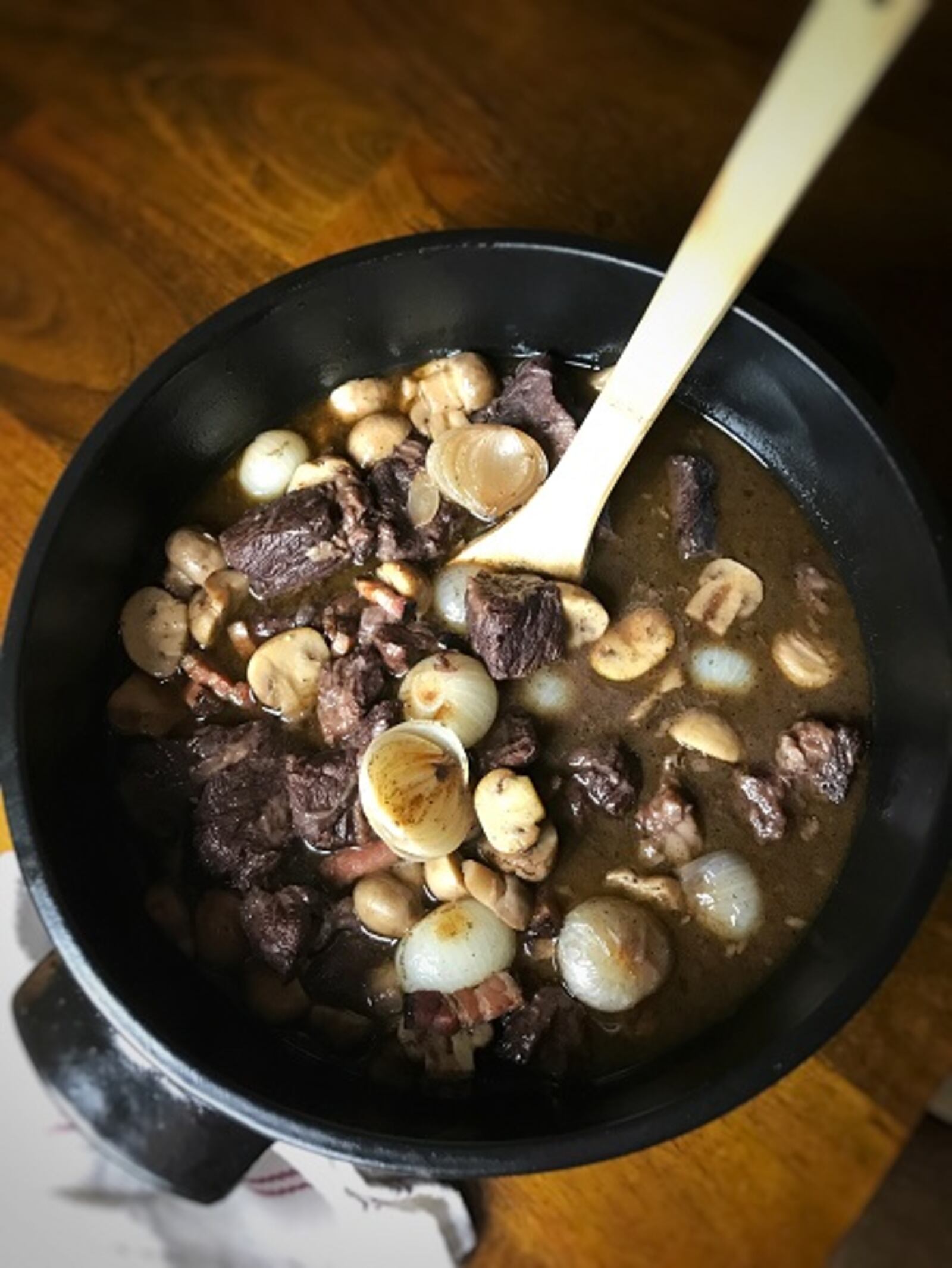 Beef bourguignon prepared by Leslie Brenner in her Dallas kitchen from her own recipe. (Leslie Brenner/Dallas Morning News/TNS) NO MAGAZINE SALES; MANDATORY CREDIT; NO SALES; INTERNET USE BY TNS CONTRIBUTORS ONLY