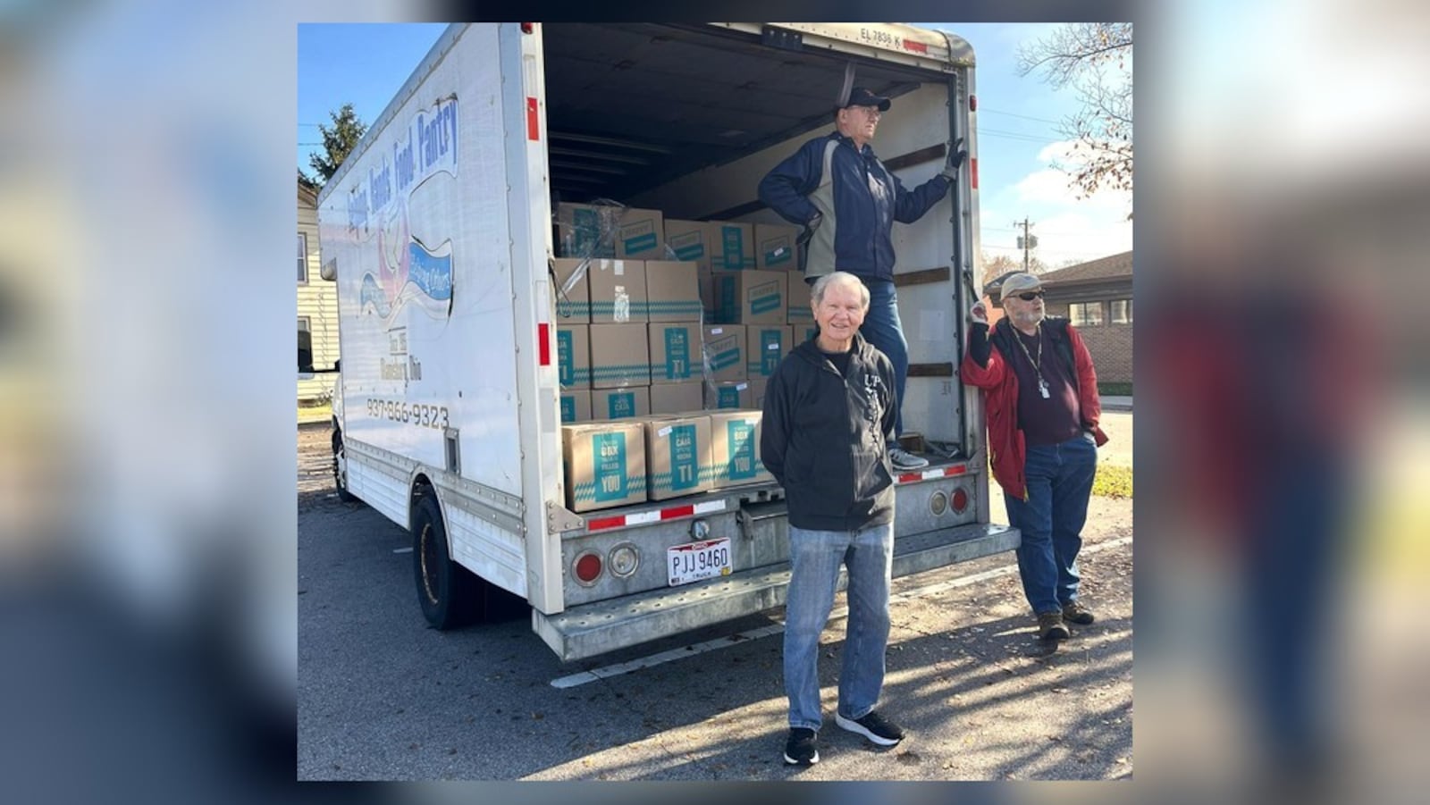 Bob Herbert, Larry Head and food coordinator Jerry Dapkus help Miamisburg Helping Hands during an effort that supplied Miamisburg school district families with meal kits on Saturday, Nov. 22, 2025. The kits were supplied by Crossroads Church, whose Miami Twp. site at the Dayton Mall  filled 1,056 Thanksgiving meal boxes. CONTRIBUTED