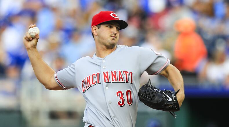 KANSAS CITY, MO - JUNE 13: Tyler Mahle #30 of the Cincinnati Reds pitches during the first inning against the Kansas City Royals at Kauffman Stadium on June 13, 2018 in Kansas City, Missouri. (Photo by Brian Davidson/Getty Images)