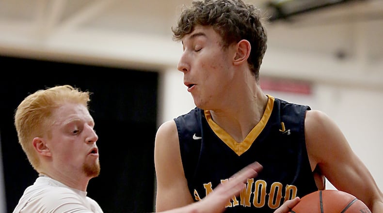 Franklin’s Will Kercher pressures Oakwood’s Connor Dinkler during their game at Darrell Hedric Gymnasium in Franklin on Tuesday night. CONTRIBUTED PHOTO BY E.L. HUBBARD