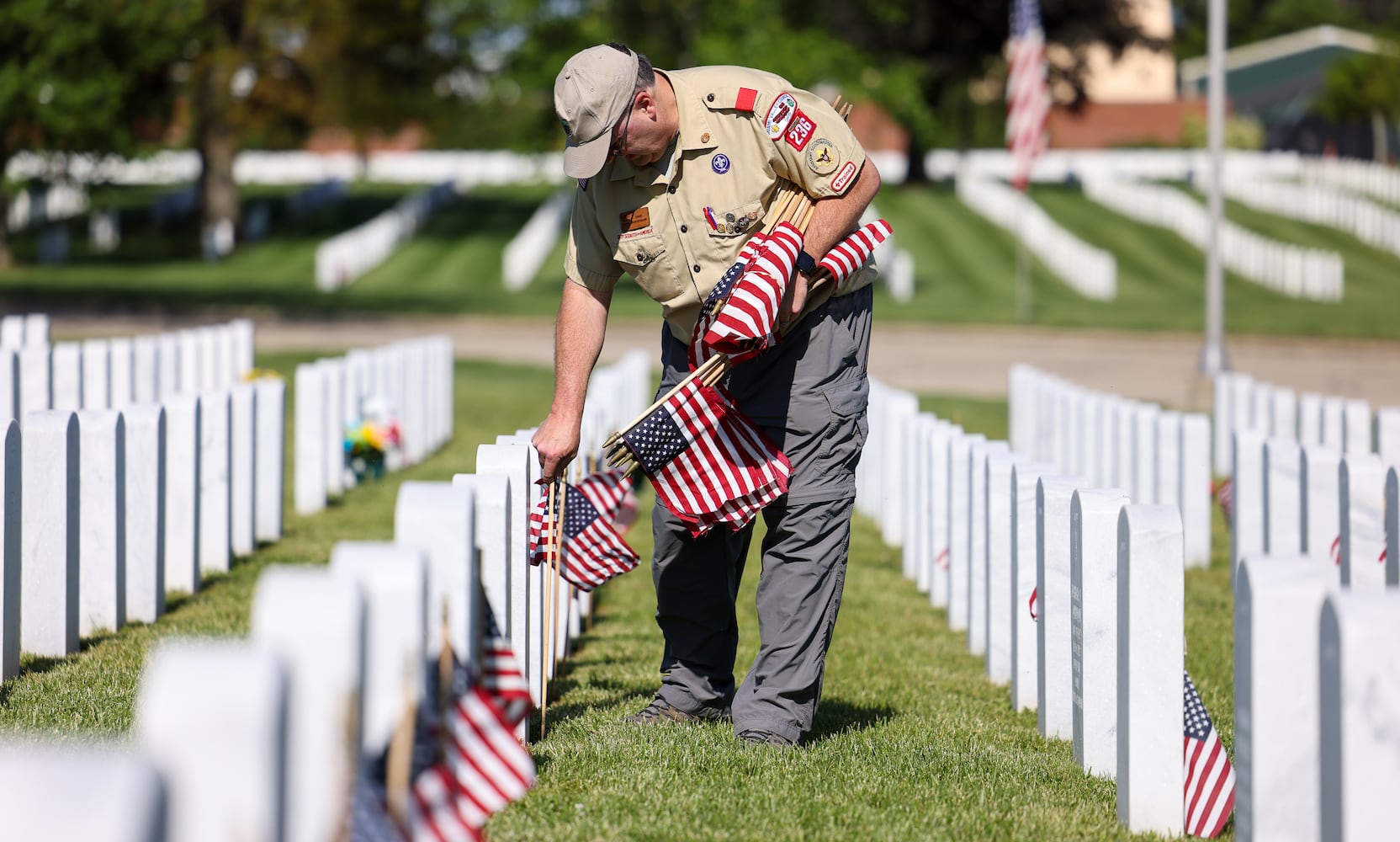 Memorial Day flag placement ceremony Dayton National Cemetery