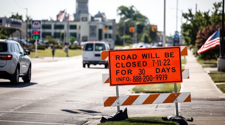 The busy stretch of West Main St. in Troy between Elm St. and Penn Rd. will be closed for 30 days starting July 11, 2022. JIM NOELKER/STAFF