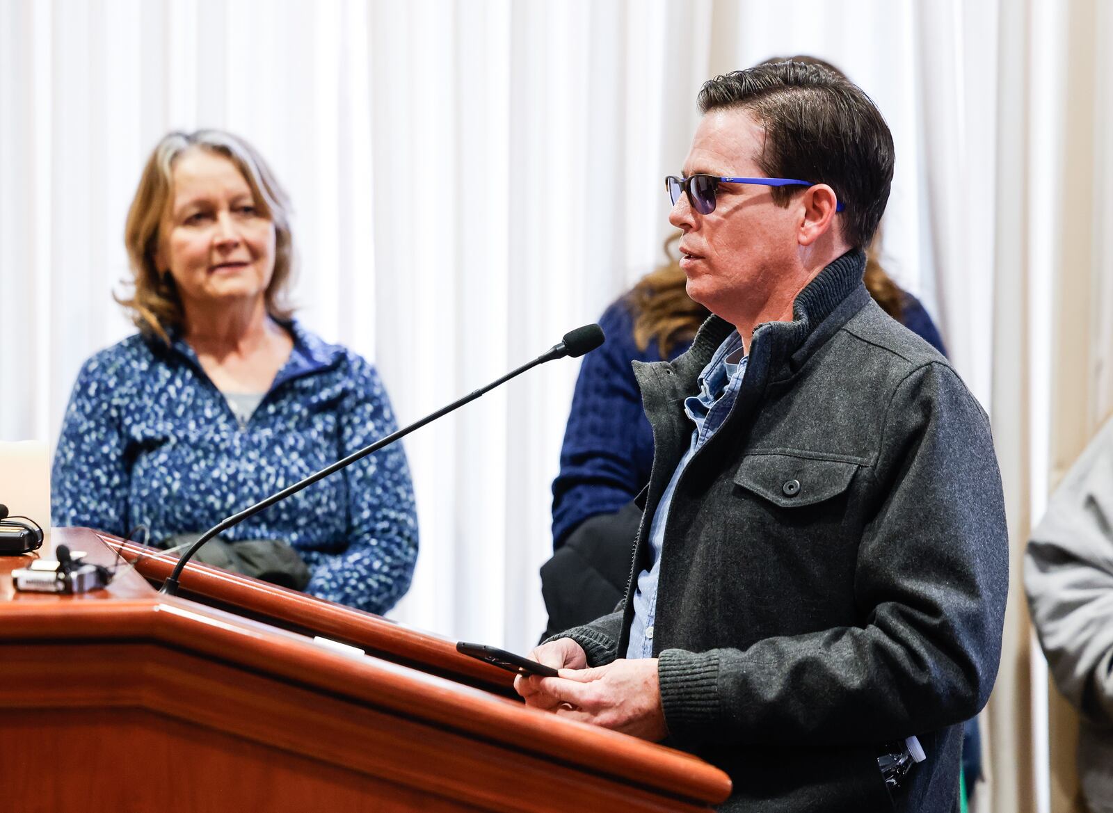 Edward Patrick speaks in favor of ICE and in opposition to a group with Butler County for Immigrant Justice at the Butler County Commission meeting Tuesday, Jan. 13, 2026 in Hamilton. NICK GRAHAM/STAFF
