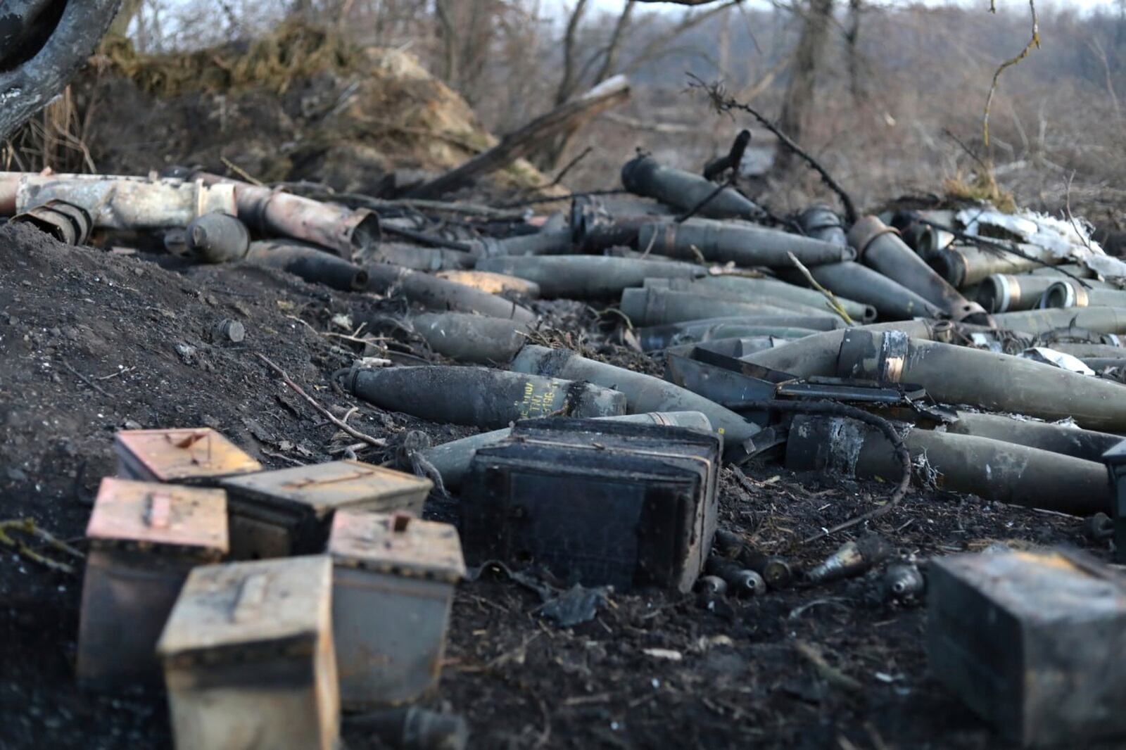 FILE - In this photo distributed by the Russian Defense Ministry Press Service on Friday, March 14, 2025, abandoned Ukrainian ammunition is seen on the ground in Russia's Kursk region. (Russian Defense Ministry Press Service via AP, File)