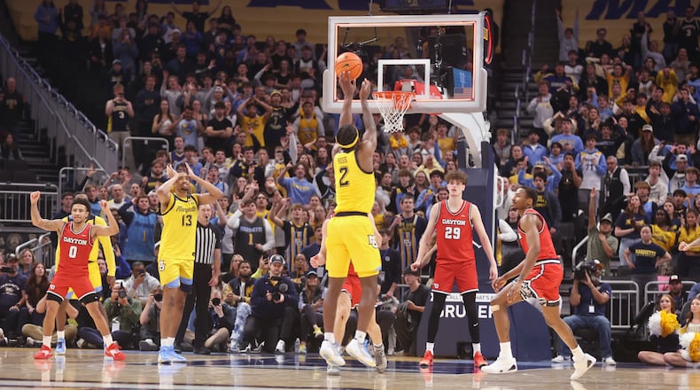Marquette's Chase Ross shoots after the final buzzer in the second half against Dayton on Thursday, Nov. 20, 2025, at Fiserv Forum Arena in Milwaukee, Wis. David Jablonski/Staff