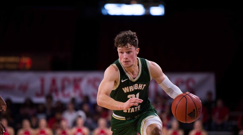 Wright State’s Cole Gentry drives to the hoop against Miami on Saturday, Nov. 9, 2019, at Millett Hall in Oxford. Joseph Craven/WSU ATHLETICS