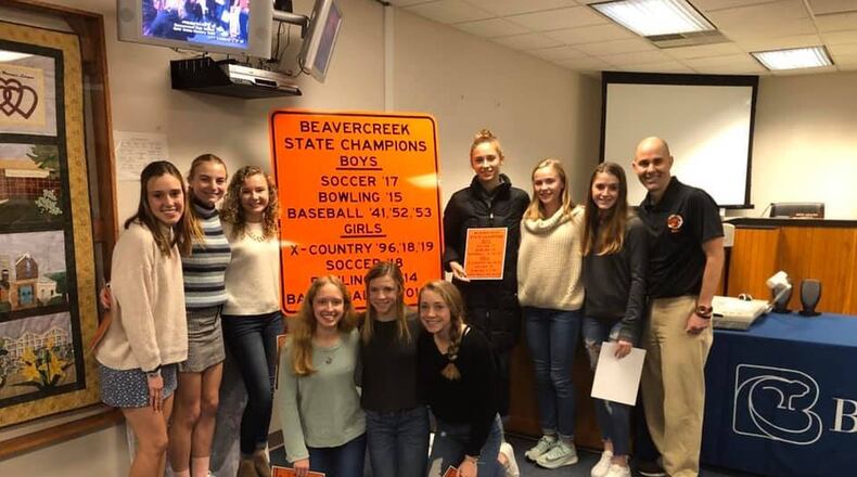 The Beavercreek High School girls cross country team is recognized by council members at the Beavercreek City Council meeting on Monday, January 27, 2020. CONTRIBUTED