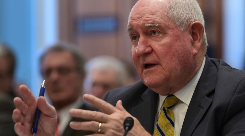 Agriculture Secretary Sonny Purdue testifies on Capitol Hill in Washington, Tuesday, Feb. 6, 2018, during a hearing on the rural economy. (AP Photo/Susan Walsh)