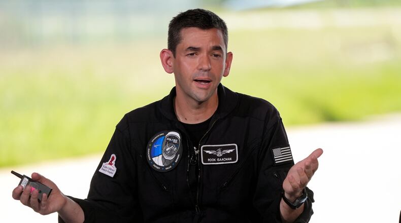 FILE - Commander Jared Isaacman speaks at a news conference after arriving at the Kennedy Space Center for an upcoming private human spaceflight mission in Cape Canaveral, Fla., Aug. 19, 2024. (AP Photo/John Raoux, File)
