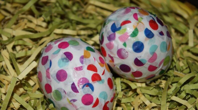 The finished project. To open, children can crack them open like a normal egg and find their sweet treats. JESSICA GARRINGER/CONTRIBUTED