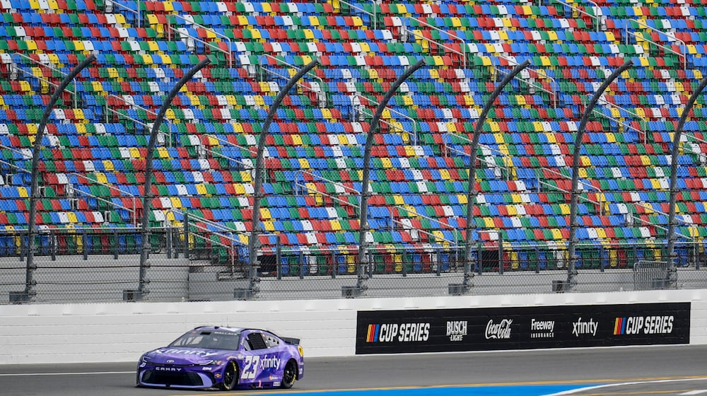 Driver Bubba Wallace works on the track during a NASCAR Daytona 500 practice, Wednesday, Feb. 11, 2026, in Daytona, Fla. (AP Photo/Mike Stewart)