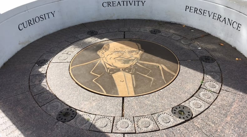 Charles Kettering, inventor of the automotive self-starting ignition and much more, holds sway over the Dayton Inventors Riverwalk off the Great Miami River downtown. Area advocates say the city continues to boast its share of innovators. THOMAS GNAU/STAFF