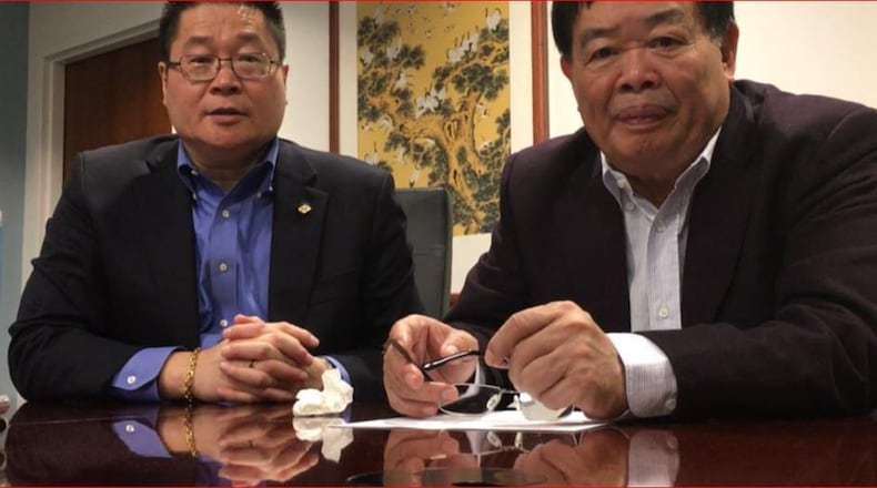 From left, Jeff Liu, Fuyao Glass America chief executive, and Cho Tak Wong, Fuyao Global chairman. THOMAS GNAU/STAFF