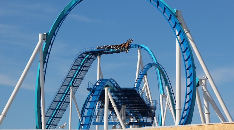 Cedar Point’s new wing roller coaster, GateKeeper, takes its inaugural flight as a part of the testing procedures before the coaster and park open for the upcoming season. CONTRIBUTED