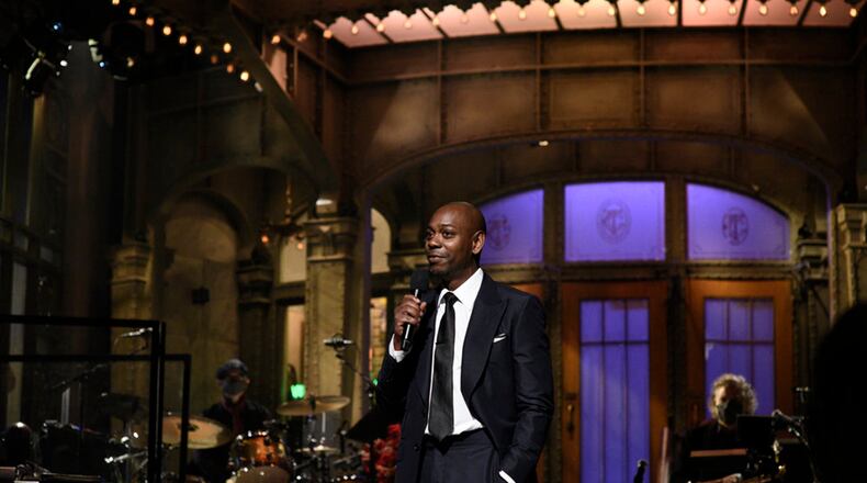 "Saturday Night Live" guest host Dave Chappelle during the monologue on November 6, 2020. (Will Heath/NBC/TNS)