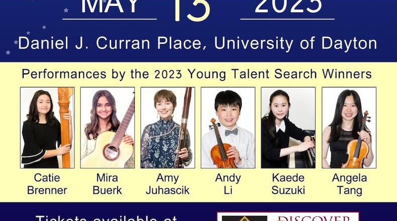 The winners of Discover Classical's Young Talent Search will perform May 13 at the Daniel J. Curran Place, University of Dayton. CONTRIBUTED
