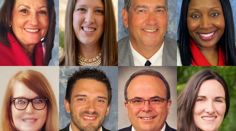 These eight people were recently named to top positions in Montgomery County’s government. Top row, left to right: Joyce Carter, director of human resources; Kelly Geers, director of strategic planning; Bob Gruhl, interim director of the Animal Resource Center; and Marvene Mitchell, director of workforce development. Bottom row, left to right: Michelle Niedermier, director of Job & Family Services; Tyler Small, currently director of purchasing and central services, will become an assistant county administrator for administrative services; Chris Williams, assistant county administrator for business services; and Brianna Wooten, director of communications.