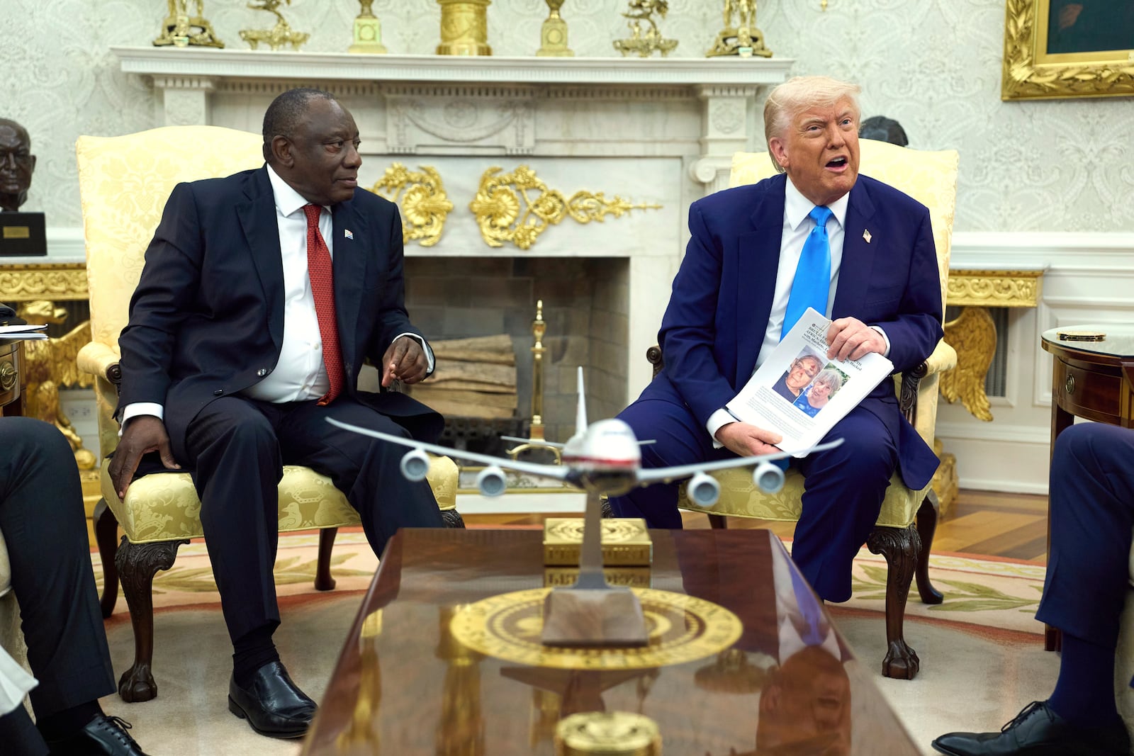 FILE - President Donald Trump meets with South Africa's President Cyril Ramaphosa in the Oval Office of the White House, in Washington, May 21, 2025. (AP Photo/Evan Vucci, File)