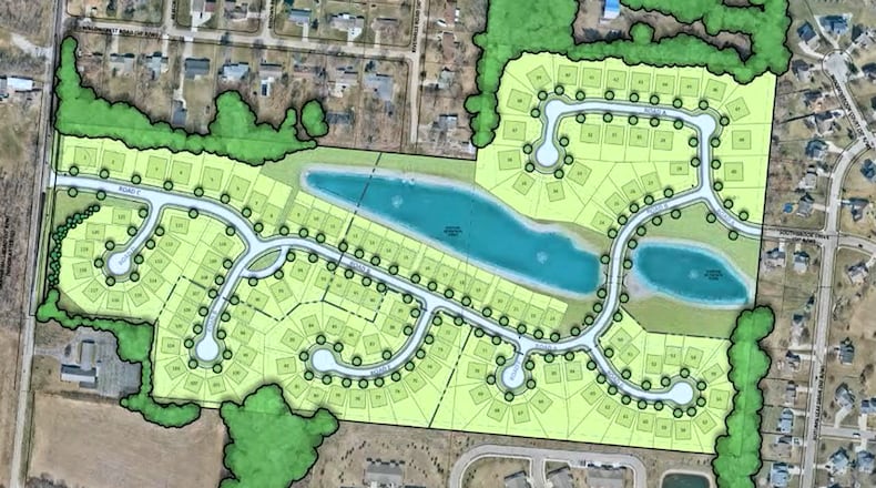 The site plan for Wrightwood Springs, a proposed subdivision on the southwest side of Beavercreek. CONTRIBUTED