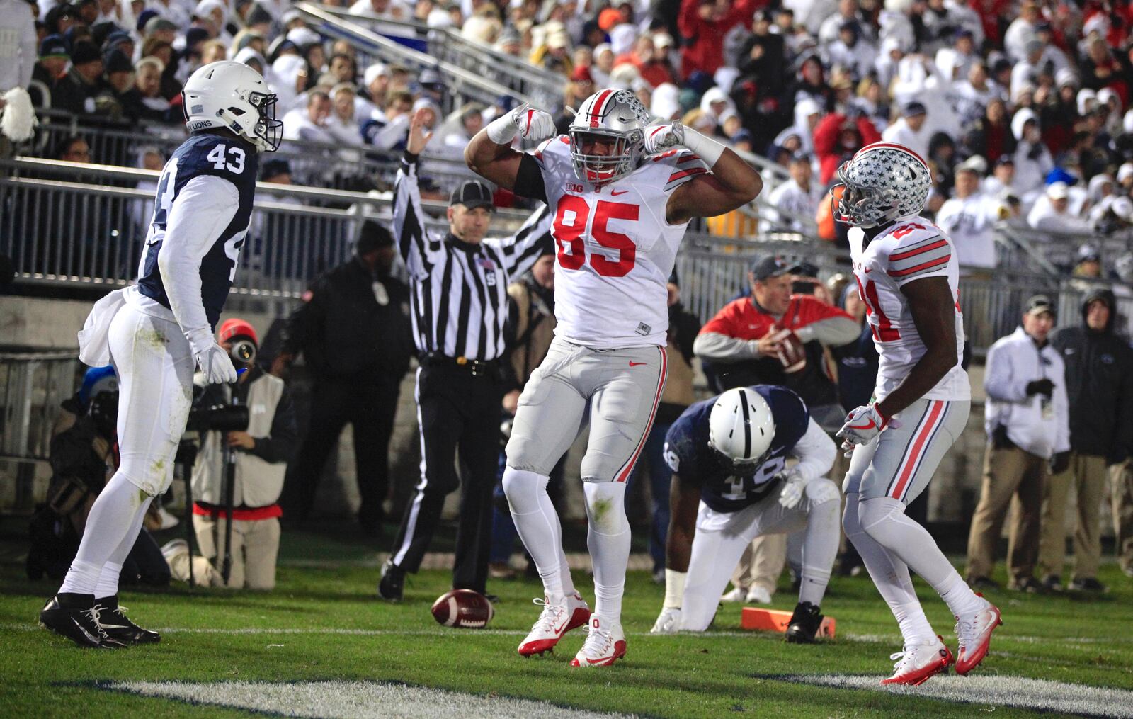 Ohio State’s Marcus Baugh celebrates a touchdown. David Jablonski/Staff