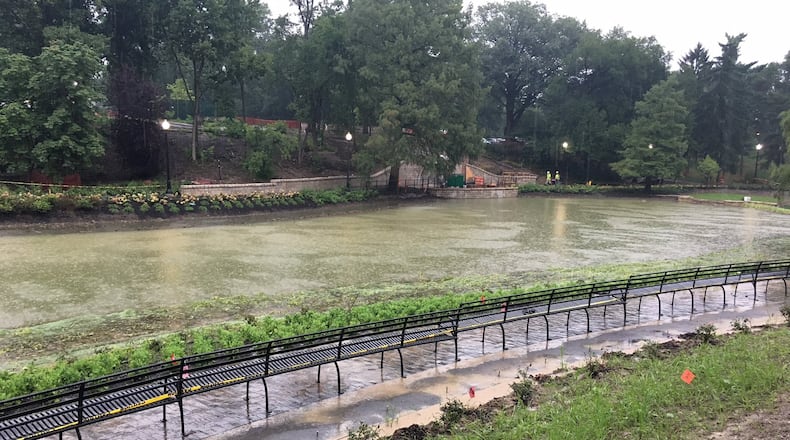 Construction crews are finishing work on an $8.4-million renovation of Mirror Lake on Ohio State’s main campus. The new landscaping and marshy edges are designed to discourage jumping in the lake and give the pond a more natural look.