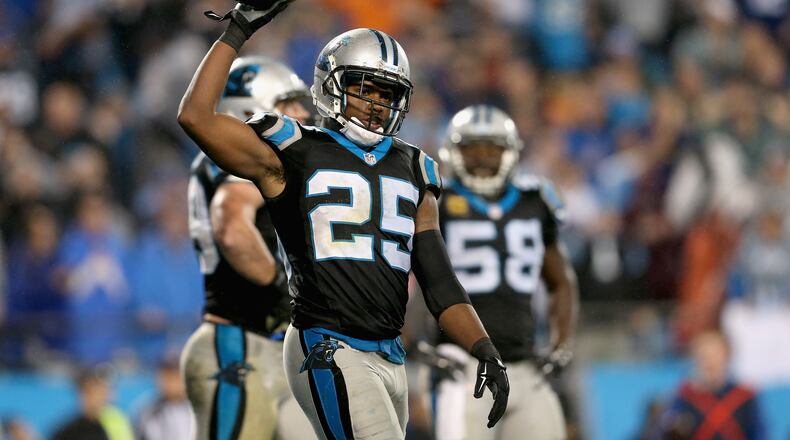 CHARLOTTE, NC - NOVEMBER 02: Bene’ Benwikere #25 of the Carolina Panthers during their game at Bank of America Stadium on November 2, 2015 in Charlotte, North Carolina. (Photo by Streeter Lecka/Getty Images)