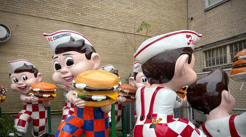 More than 20 iconic Frisch's Big Boy statues can be found in a gated area dubbed on social media as the “Big Boy Graveyard” in Cincinnati. NATALIE JONES/STAFF