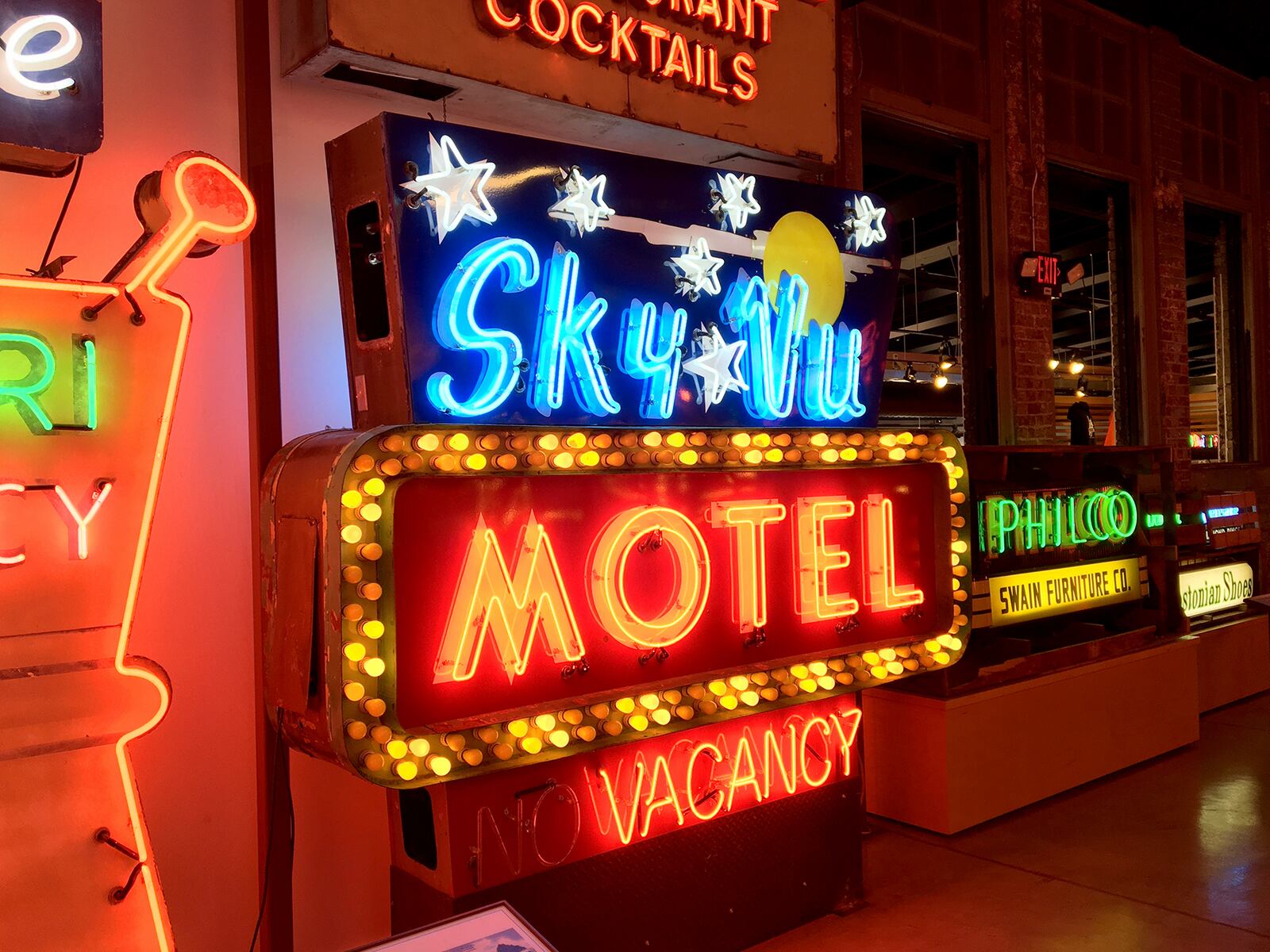 The neon sign for the  Sky-Vu Motel was originally located in Kansas City and is now on display at the American Sign Museum in Cincinnati. CHRIS STEWART / STAFF