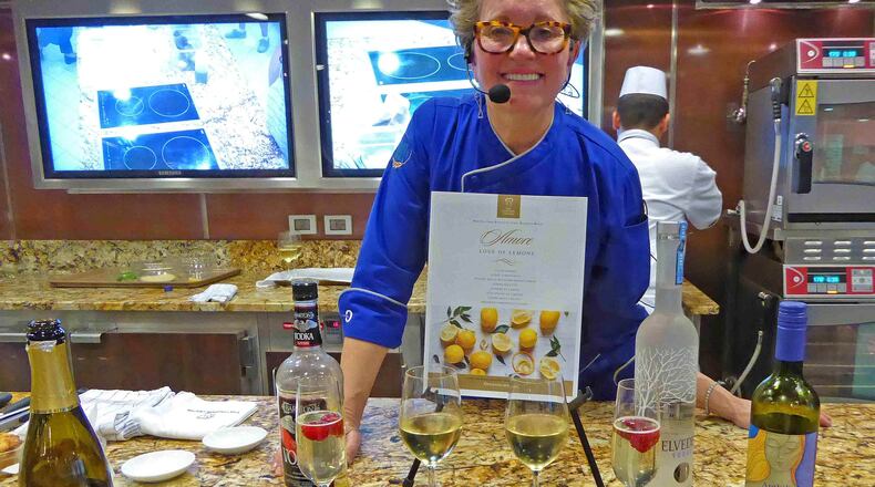 Executive chef Kathryn Kelly leads onboard cooking classes during Oceania Marina's cruise to Key West, Belize, Roatan and Mexico. (Oceania)