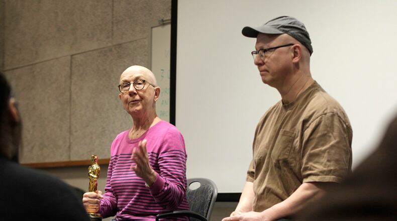 Julia Reichert and Steven Bognar speak with Wright State University students in 2020 in the Department of Theatre, Dance and Motion Pictures. ThinkTV, CET and a number of community partners have come together to present Reichert and Bognar at a free, virtual event on March 9 to tackle the “behind-the-scenes tidbits and more” on their latest film, “9to5: The Story of a Movement.” The event will include a conversational Q&A with the directors, a few of the trailblazing women featured in the documentary and the film’s Cincinnati-based editor. LISA POWELL / STAFF