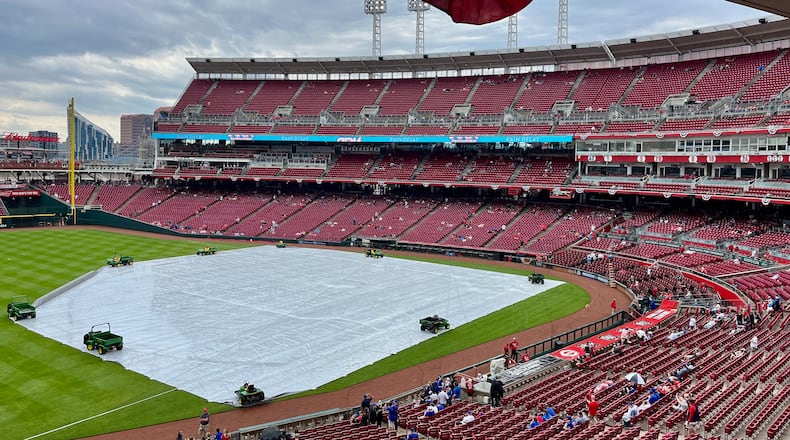 The scene at Great American Ball Park on Wednesday, April 5, 2023, in Cincinnati. A game between the Reds and Cubs was rained out. David Jablonski/Staff