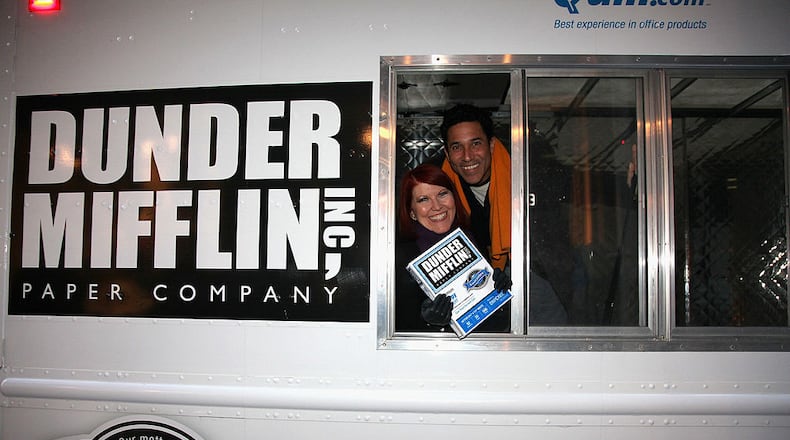 NEW YORK, NY - DECEMBER 13: (L-R)Kate Flannery and Oscar Nunez from "The Office" supports Quill.com's launch of Dunder Mifflin Paper on December 13, 2011 in New York City. (Photo by Donald Bowers/Getty Images for Quill.com)
