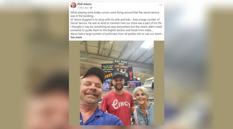 Ohio Sen. JD Vance visited Jungle Jim's in Fairfield on Friday, July 19, 2024. PHILL ADAMS/FACEBOOK