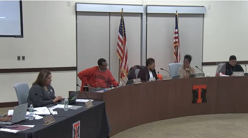 A photo of Trotwood School Board members taken from the Trotwood-Madison YouTube page. Courtesy of Trotwood-Madison.