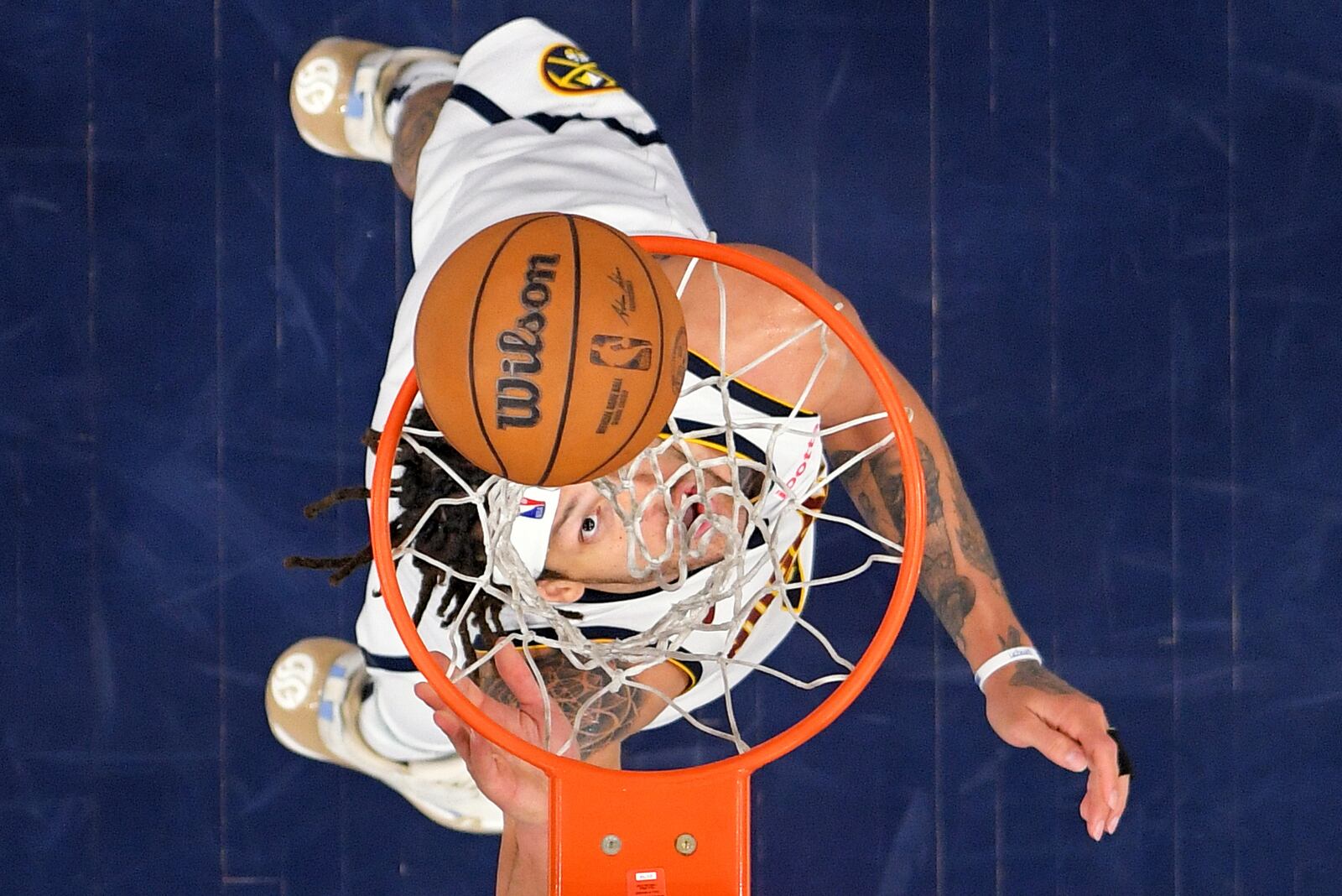 Denver Nuggets forward Aaron Gordon shoots during the second half in Game 6 of an NBA basketball first-round playoff series against the Los Angeles Clippers, Thursday, May 1, 2025, in Inglewood, Calif. (AP Photo/Mark J. Terrill)