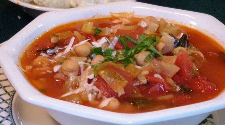 Chickpeas and orzo make this a hearty soup and a meal in itself. (Linda Gassenheimer/TNS)
