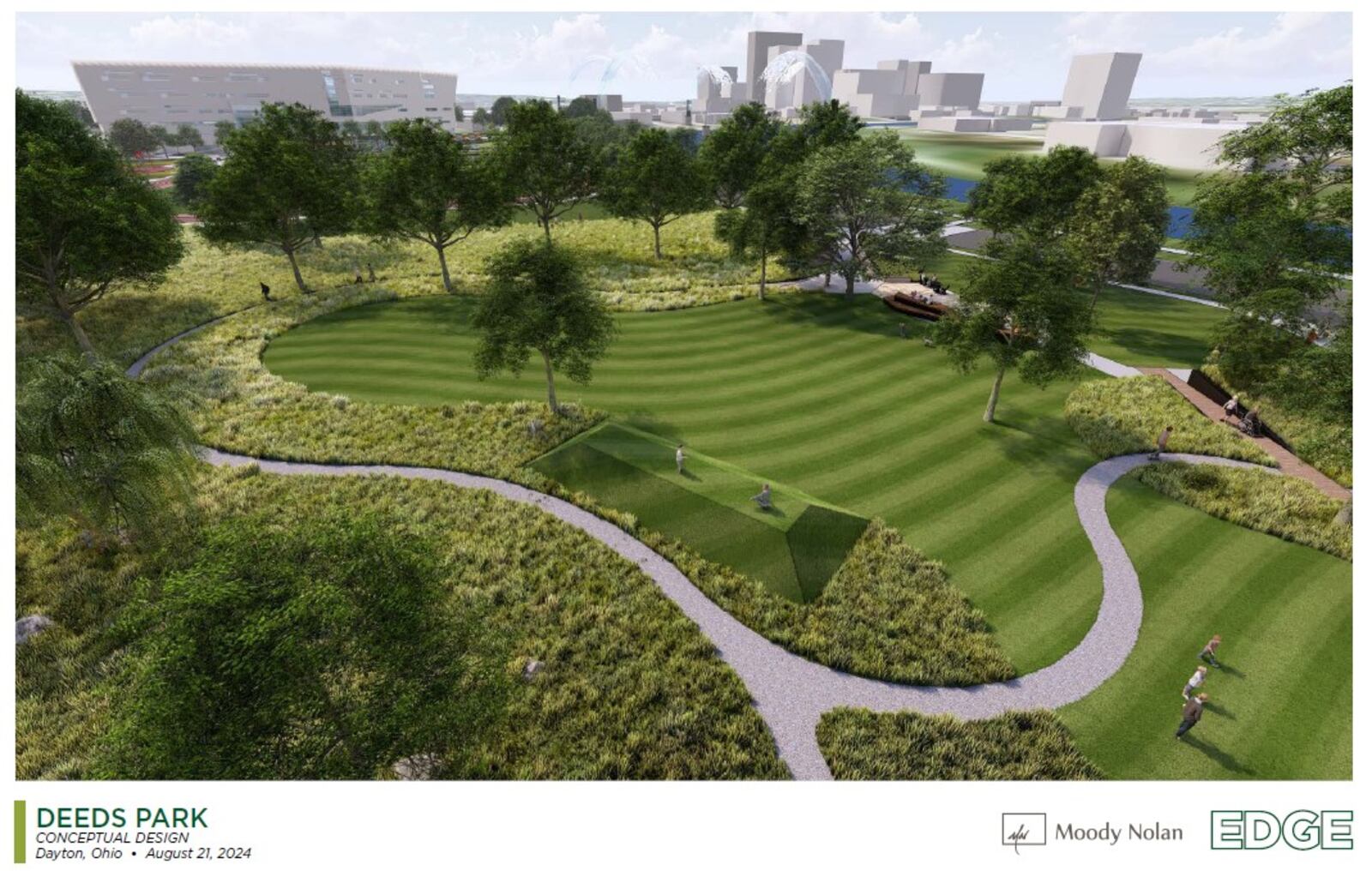 A conceptual rendering of what the proposed Colonel Deeds Park might look like. The new public park will be built just north of the Greater Dayton School. CONTRIBUTED