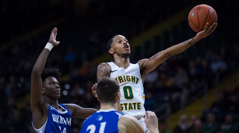 Wright State’s Jaylon Hall puts up a shot vs. Urbana at the Nutter Center on Nov. 20, 2019. Joseph Craven/WSU Athletics