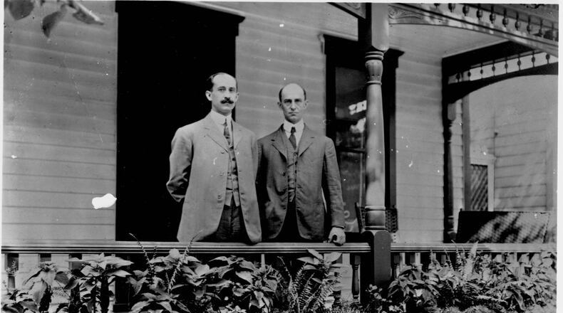 A photo provided by the Library of Congress of Orville and Wilbur Wright in Dayton, Ohio.