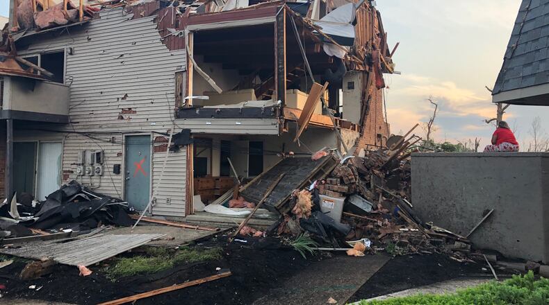 A likely tornado Monday night caused extensive damage to homes at Rivers Edge Apartments in Harrison Twp.