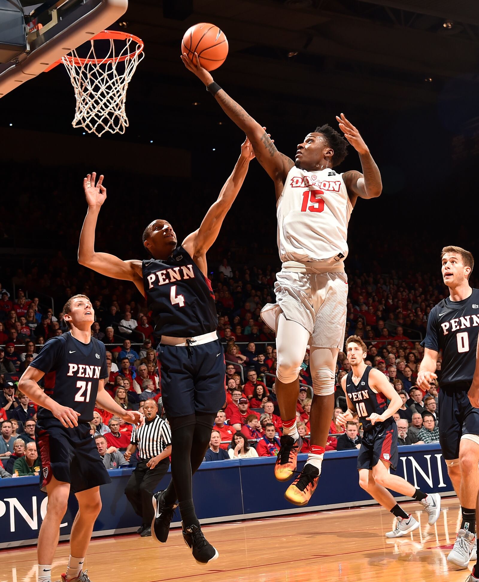 Dayton's John Crosby goes up for a shot against Penn on Saturday, Dec. 9, 2017, at UD Arena. Erik Schelkun/Elestar Images