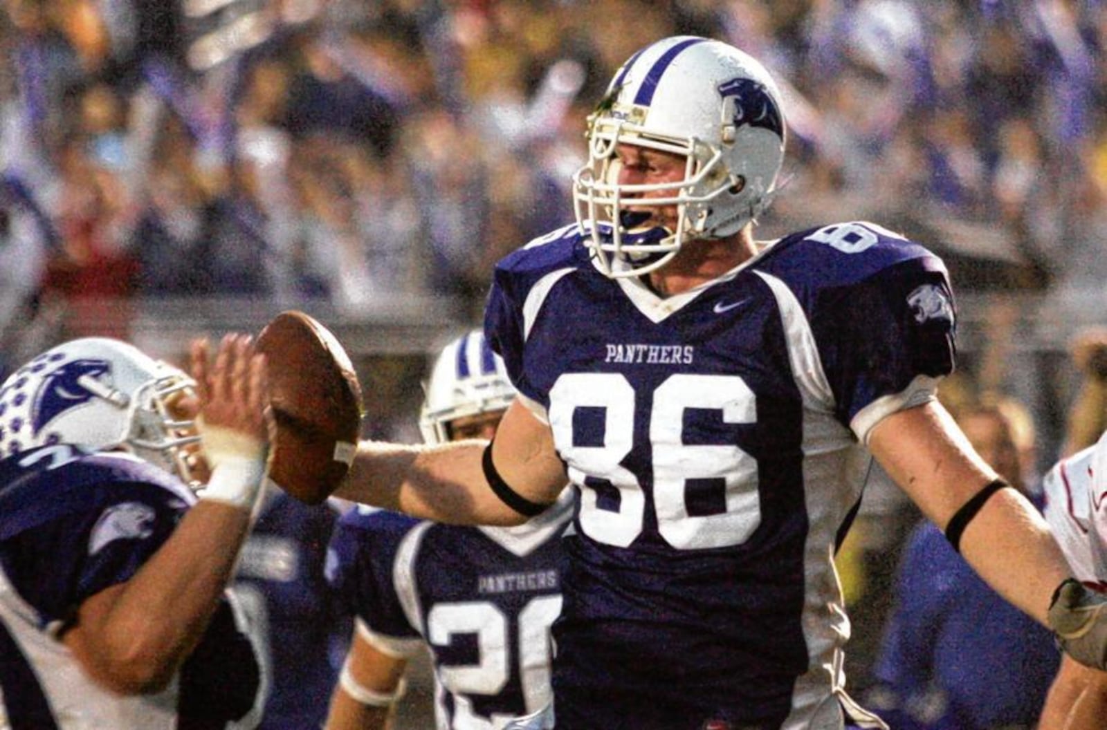 Jake Ballard has gone from Springboro Pee Wee football to now playing in the Super Bowl for the New York Giants. This fourth-grade photo is found in a scrapbook his mother Debby has kept over the years.
