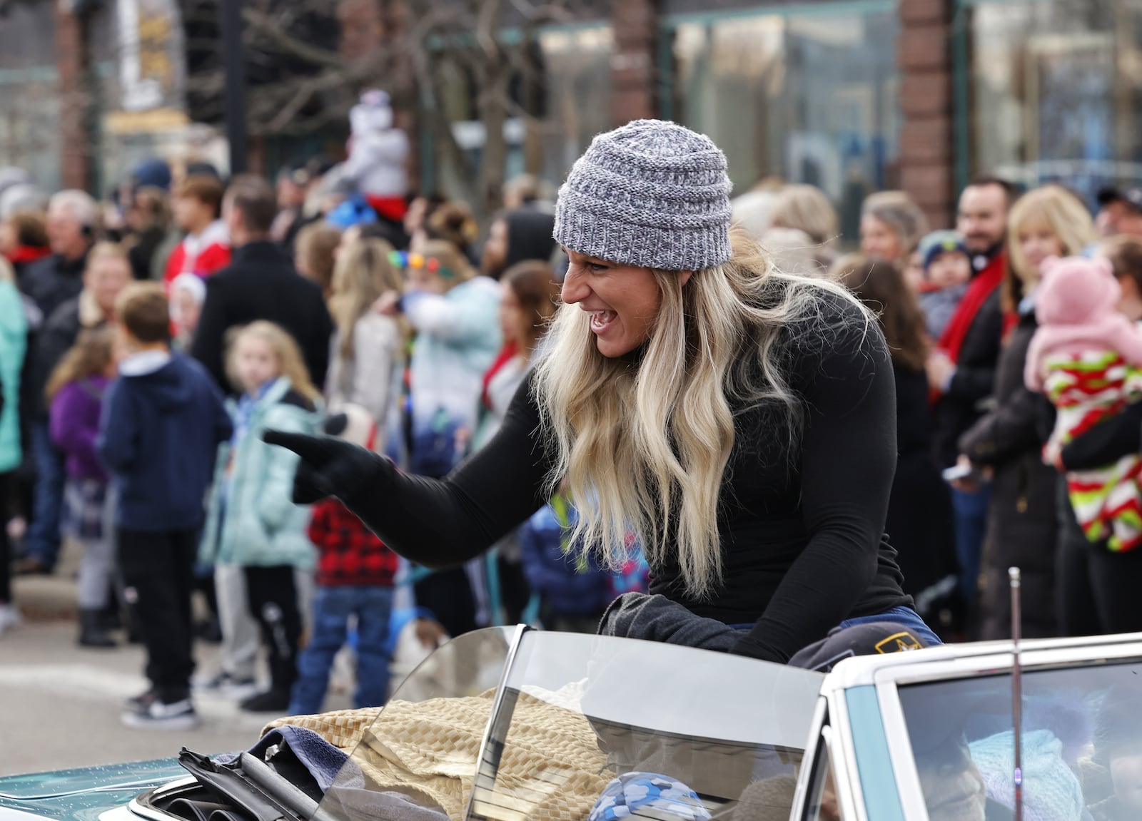 Kayla Harrison served as grand marshal for the Santa Parade kicking off Middletown Holiday Whopla events Saturday, Nov. 27, 2021 in downtown Middletown. NICK GRAHAM / STAFF