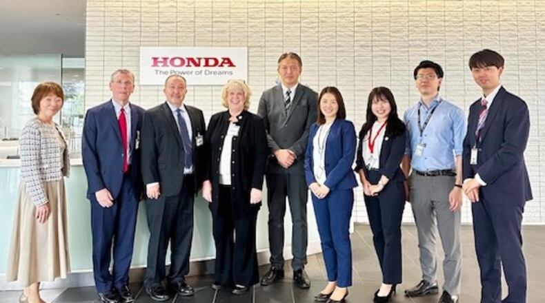 Troy leaders visited Honda headquarters during their trip to Japan in May 2025. Troy was represented by (2nd to 4th from left) city service and safety director Patrick Titterington, Joseph Graves from the Troy Area Chamber of Commerce and Troy Development Council, and Mayor Robin Oda. CONTRIBUTED PHOTO