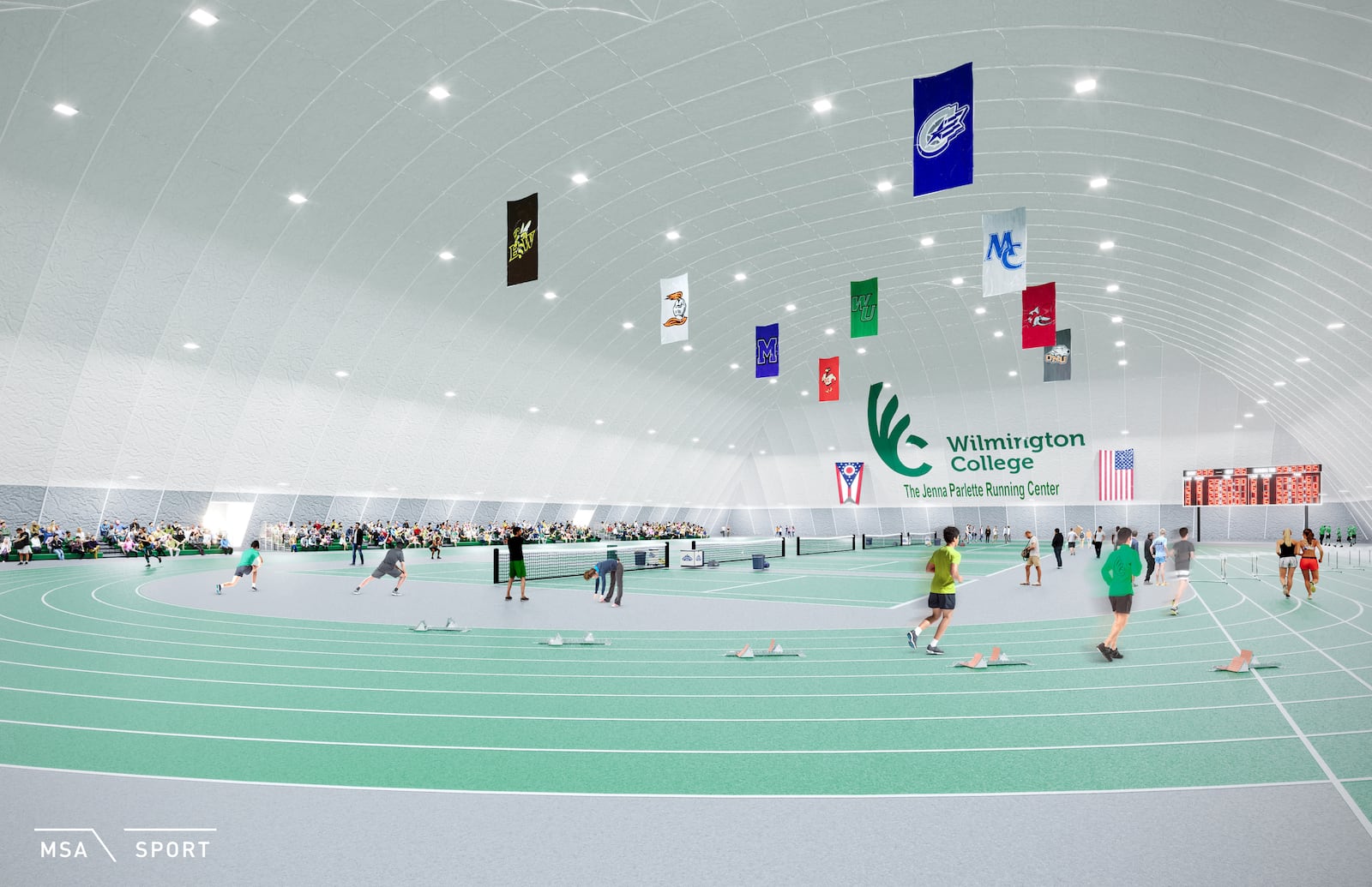 A rendering of the Jenna Parlette Running Center planned as part of $23 million in expansions to Wilmington College's athletic center. CONTRIBUTED