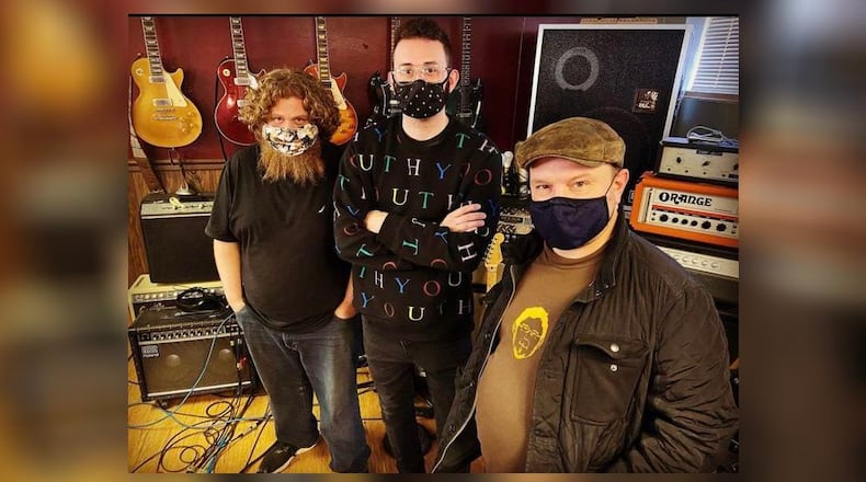 Left to right: Patrick Himes, Zack Sliver and Brian Hoeflich in Reel Love Recording Company, where they recorded Yuppie’s latest EP, “Peculiar.”