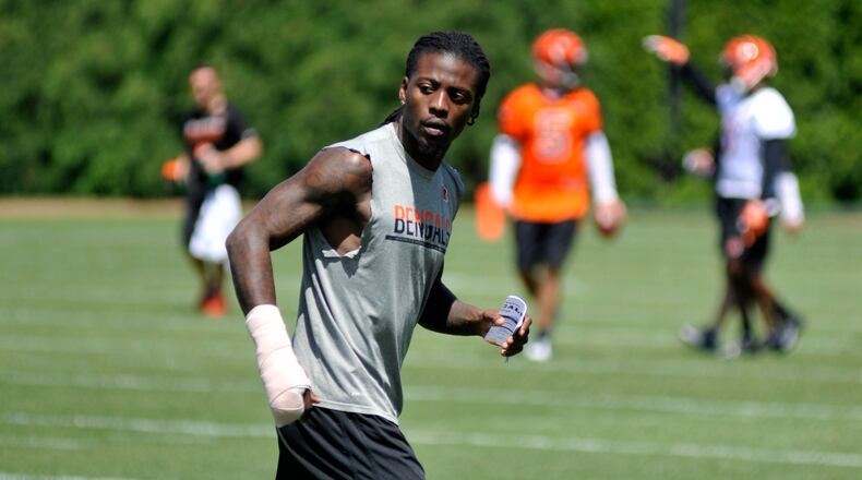 Cincinnati Bengals cornerback Dre Kirkpatrick watches during an OTA practice May 23 at Paul Brown Stadium. JAY MORRISON/STAFF