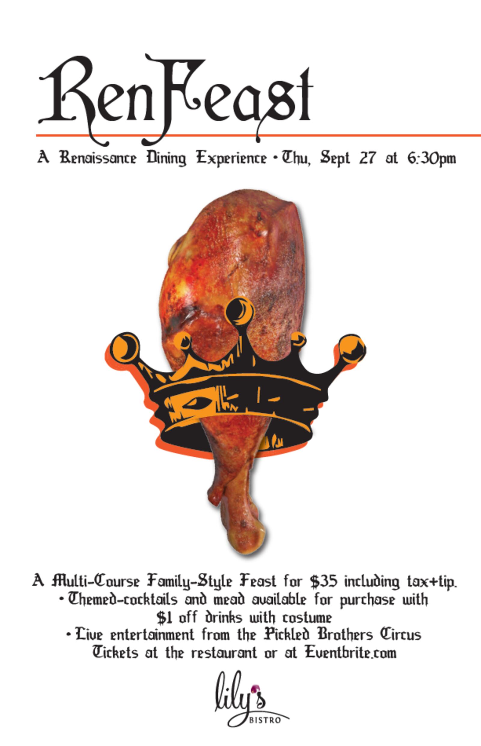 The menu from Lily's Bistro's RenFeast on Sept. 27, 2018. CONTRIBUTED